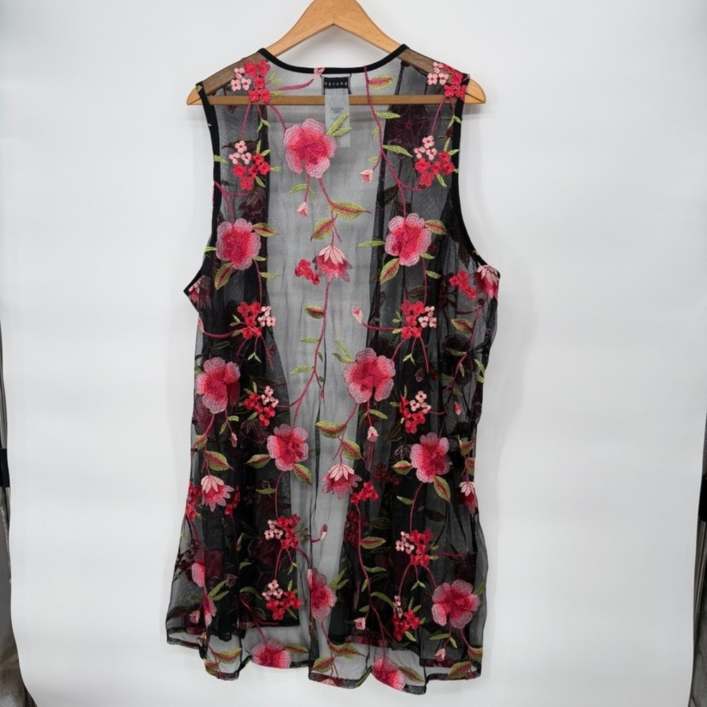 Susan Graver Sheer Floral Embroidered Mesh Sheer Longline Layering Whimsigoth 2X - Picture 2 of 9